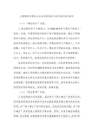 主题教育专题民主生活会领导班子成员相互批评意见.docx