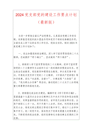 2024党支部党的建设工作要点计划.docx