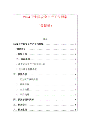 2024卫生院安全生产工作预案（最新版）.docx