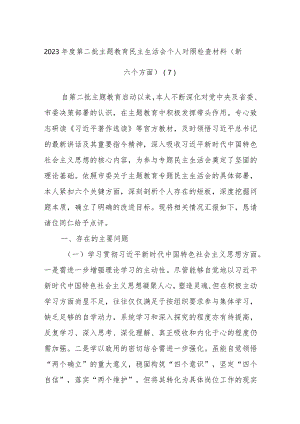 2023年度第二批主题教育民主生活会个人对照检查材料参考范例（新六个方面）.docx