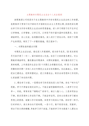 主题教育专题民主生活会个人发言提纲.docx