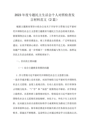 2023年度专题民主生活会个人对照检查发言材料范文（2篇）.docx