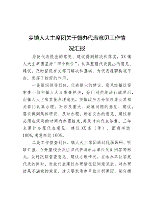 乡镇人大主席团关于督办代表意见工作情况汇报.docx