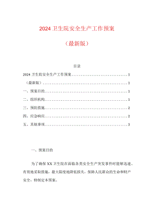 2024卫生院安全生产工作预案（最新版）.docx