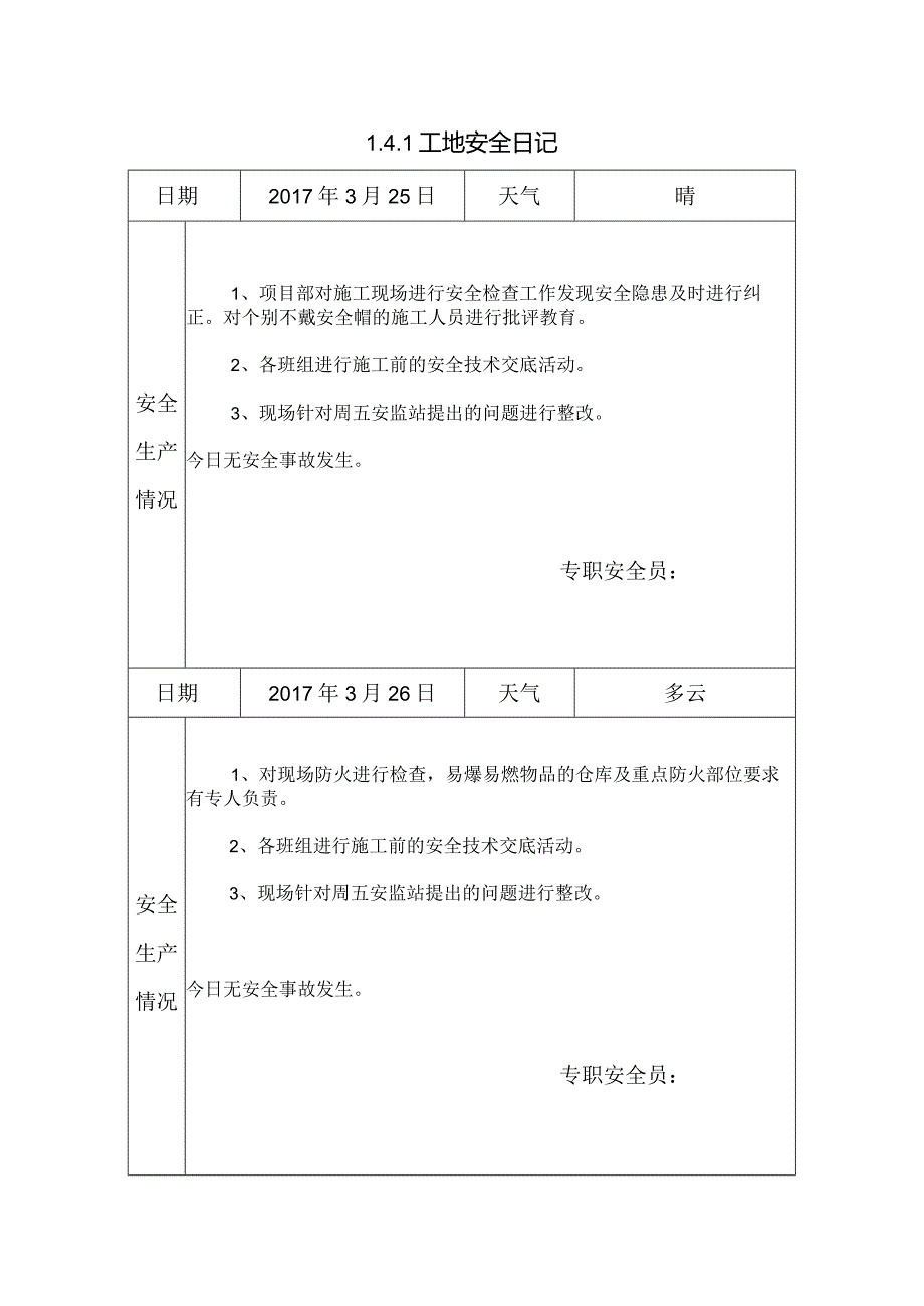 [施工资料]工地安全日记(39).docx_第1页
