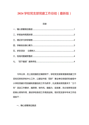 2024学校党支部党建工作总结（最新版）.docx