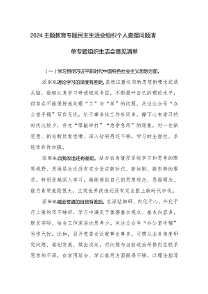 2024主题教育专题民主生活会组织个人查摆问题清单专题组织生活会意见清单.docx