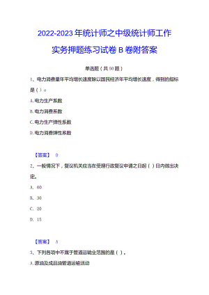 2022-2023年统计师之中级统计师工作实务押题练习试卷B卷附答案.docx