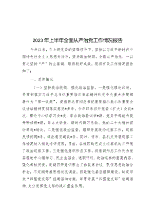 2023年上半年全面从严治党工作情况报告.docx