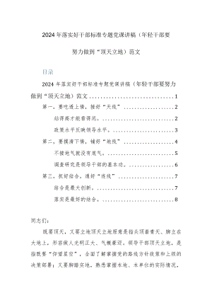 2024年落实好干部标准专题党课讲稿（年轻干部要努力做到“顶天立地）范文.docx
