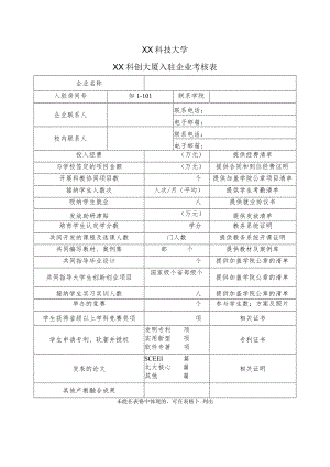 XX科技大学XX科创大厦入驻企业考核表（2024年）.docx