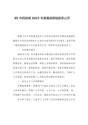 XX市民政局2023年度基层领域政务公开自查报告.docx