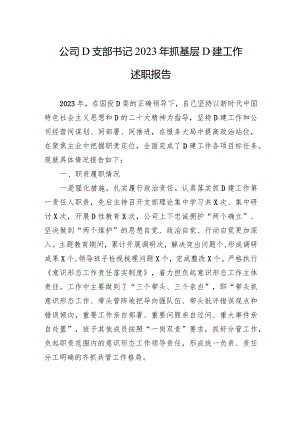 公司党支部书记2023年抓基层党建工作述职报告.docx