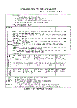 河海幼儿园国宾部小5班第十三周活动计划表.docx