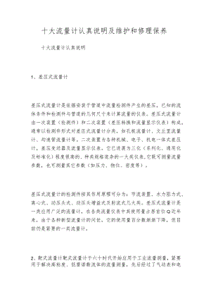 十大流量计认真说明及维护和修理保养.docx