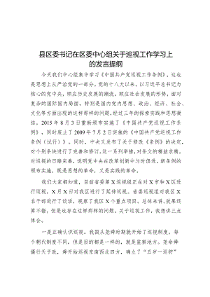 县区委书记在区委中心组关于巡视工作学习上的发言提纲&【写材料用典】古人惧在末路艰行百里者半九十.docx