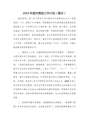 2024年度共青团工作计划要点1600字.docx