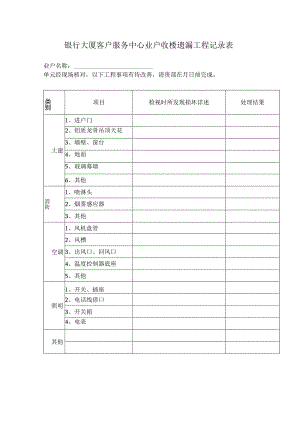 银行大厦客户服务中心业户收楼遗漏工程记录表.docx