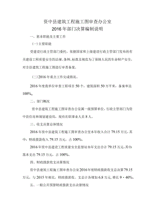 资中县建筑工程施工图审查办公室2016年部门决算编制说明.docx