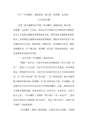 关于“牢记嘱托、感恩奋进挑大梁、勇登攀、走在前”大讨论发言稿.docx