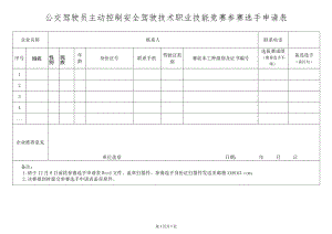 公交驾驶员主动控制安全驾驶技术职业技能竞赛参赛选手申请表.docx