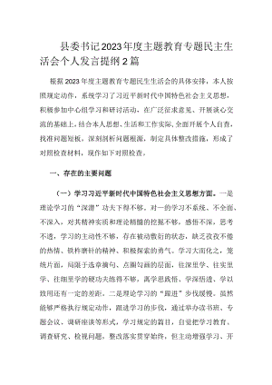 县委书记2023年度主题教育专题民主生活会个人发言提纲2篇.docx