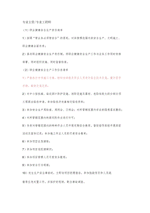 专业主管、专业工程师 职业健康安全生产责任清单及工作任务清单.docx