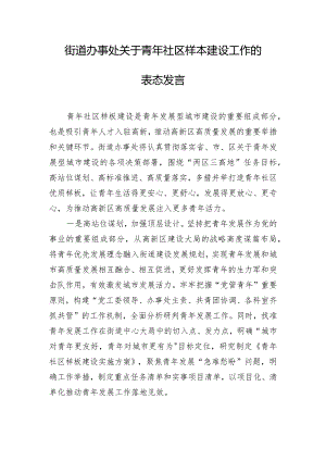 街道办事处关于青年社区样本建设工作的表态发言.docx