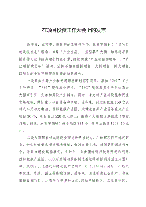在项目投资工作大会上的发言.docx