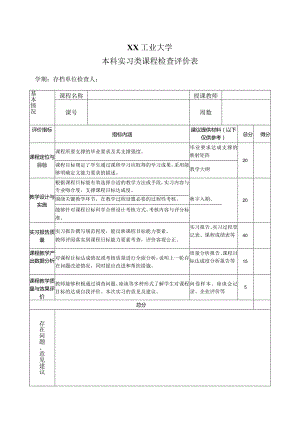 XX工业大学本科实习类课程检查评价表（2024年）.docx