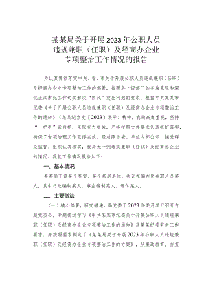 某某局关于开展2023年公职人员违规兼职（任职）及经商办企业专项整治工作情况的报告.docx