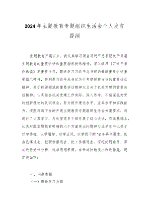 2024年主题教育专题组织生活会个人发言提纲.docx