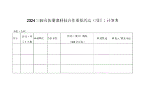 2024年闽台闽港澳科技合作重要活动项目计划表.docx