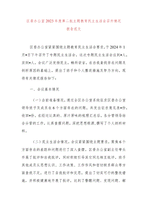 区委办公室2023年度第二批主题教育民主生活会召开情况报告.docx