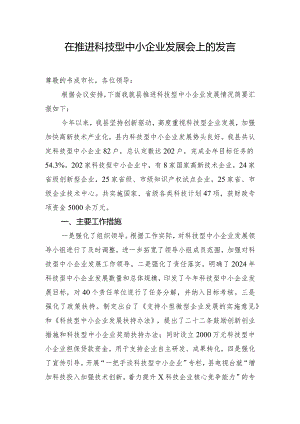 在推进科技型中小企业发展会上的发言.docx