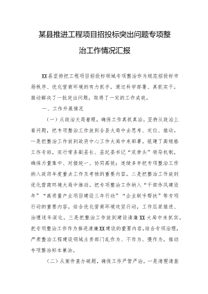 某县推进工程项目招投标突出问题专项整治工作情况汇报.docx