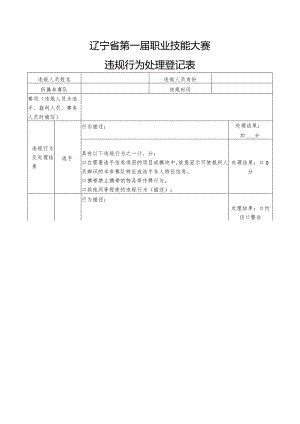 辽宁省第一届职业技能大赛违规行为处理登记表.docx