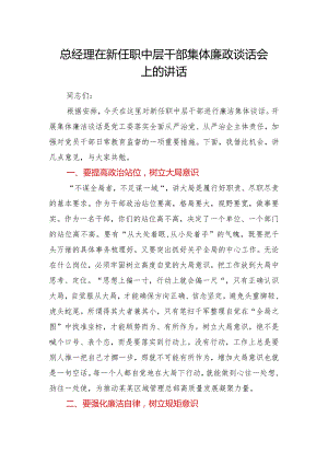 在新任职中层干部集体廉政谈话会上的讲话（公司）.docx