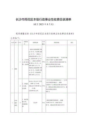 长沙市雨花区本级行政事业性收费目录清单.docx
