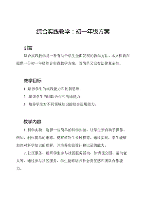 综合实践教学：初一年级方案.docx
