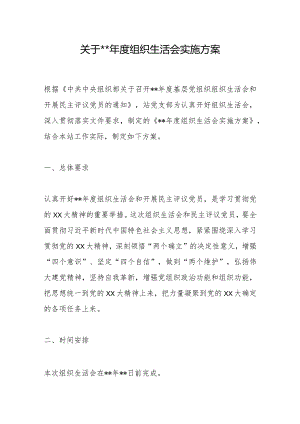关于2022年度组织生活会实施方案【】.docx