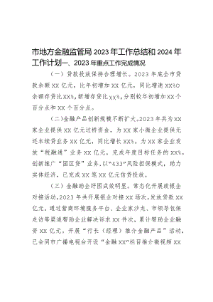 市地方金融监管局2023年工作总结和2024年工作计划.docx