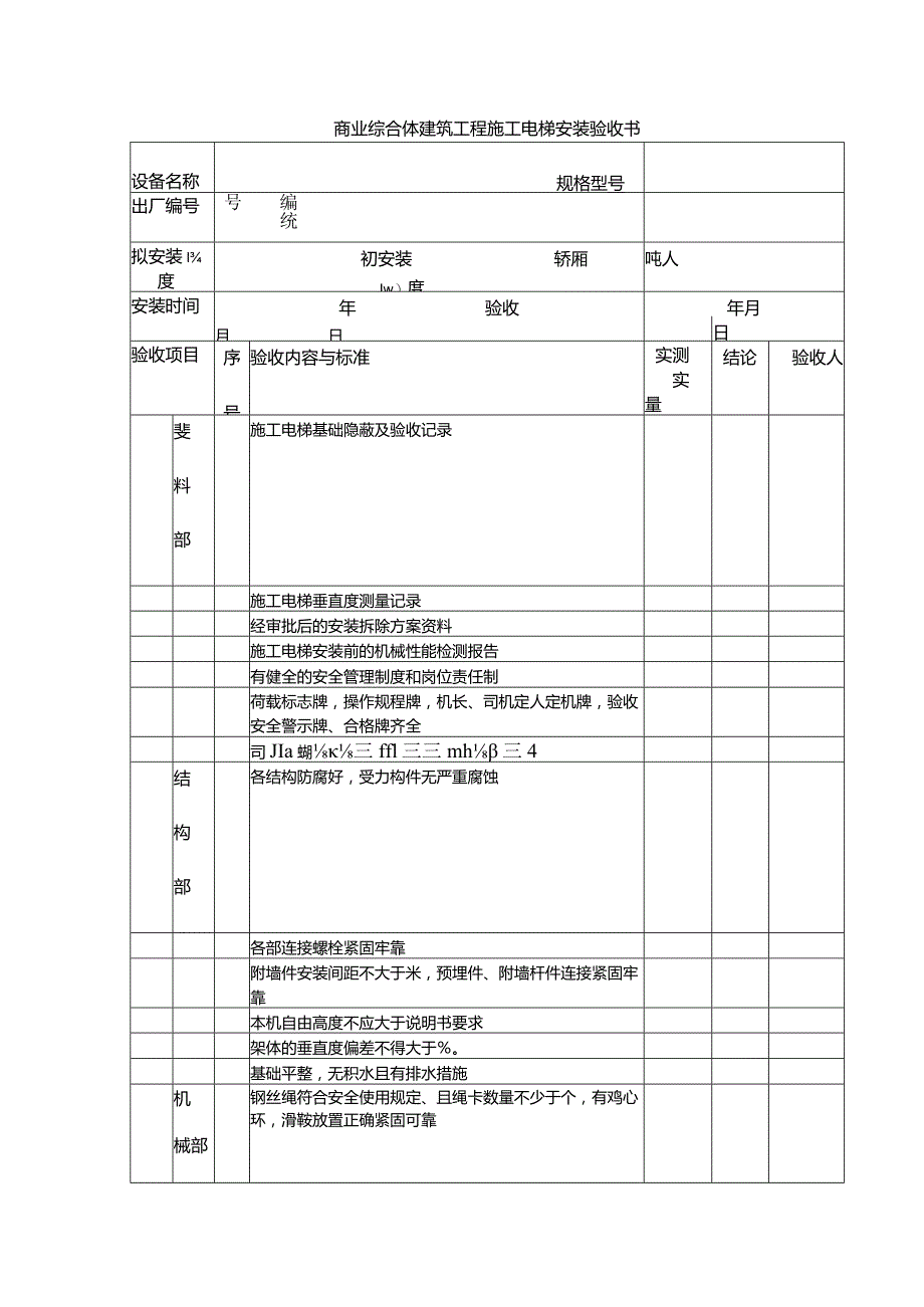 商业综合体建筑工程施工电梯安装验收书.docx_第1页