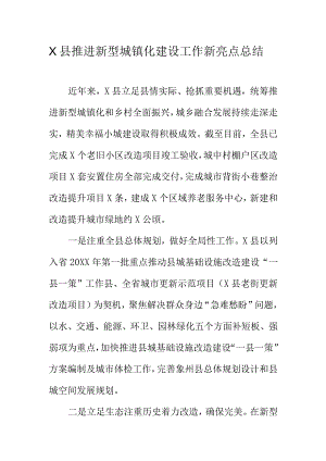X县推进新型城镇化建设工作新亮点总结.docx