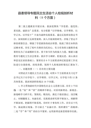 县委领导专题民主生活会个人检视剖析材料（8个方面）.docx
