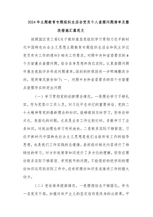 2024年主题教育专题组织生活会党员个人查摆问题清单及整改措施汇篇范文.docx