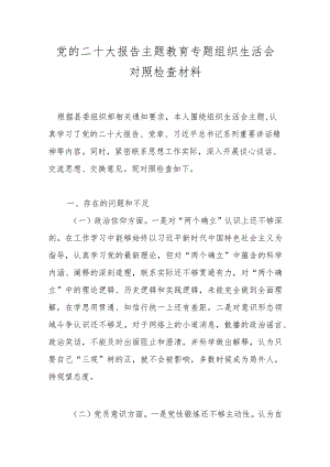 党的二十大报告主题教育专题组织生活会对照检查材料.docx