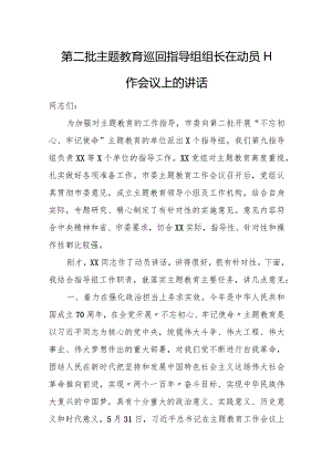 第二批主题教育巡回指导组组长在动员工作会议上的讲话.docx