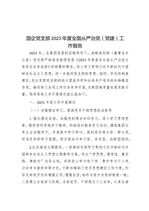 国企党支部2023年度全面从严治党（党建）工作报告.docx