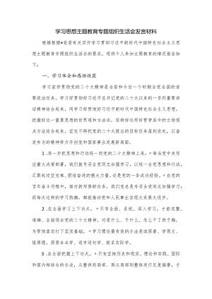 学习思想主题教育专题组织生活会发言材料.docx